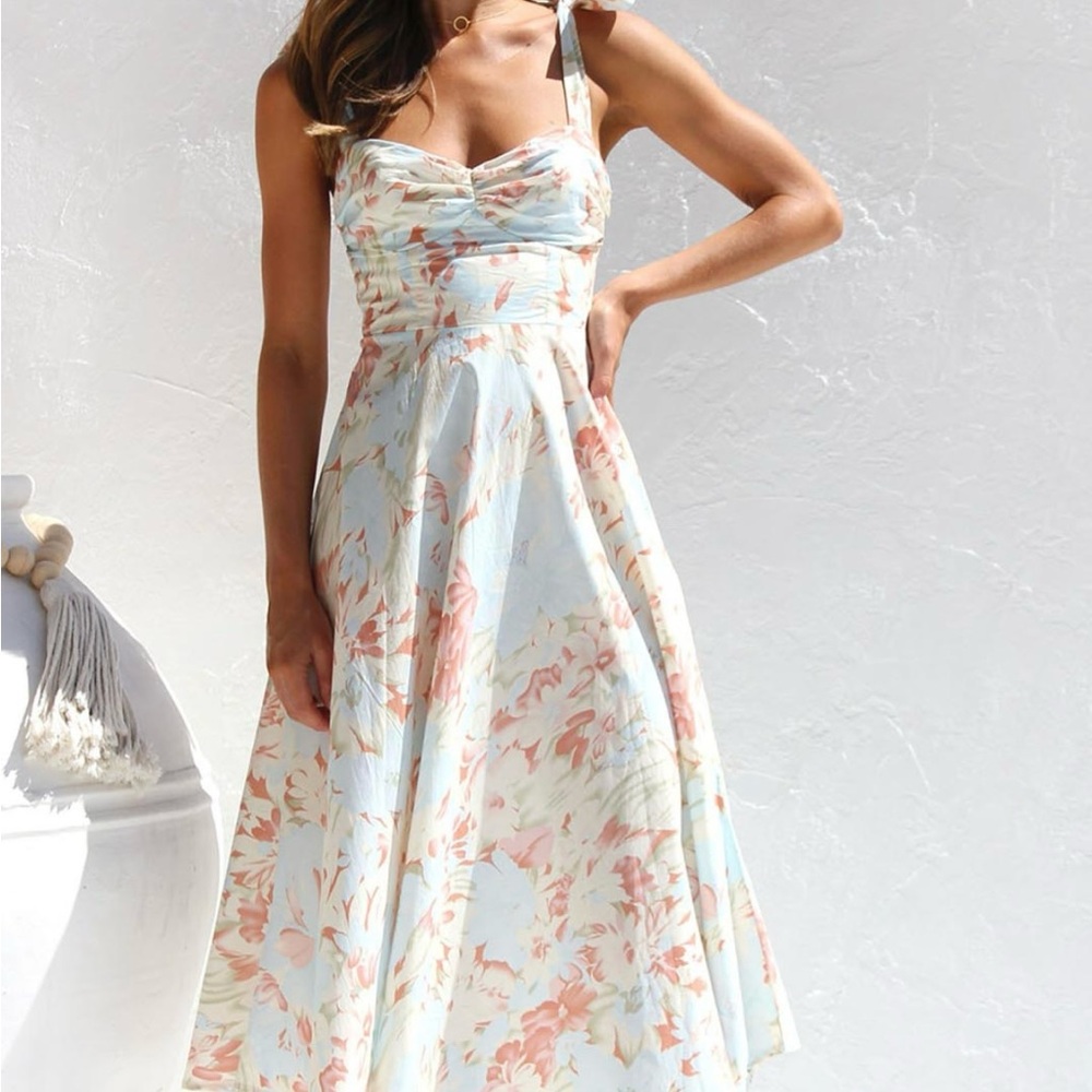Floral Print Tied Shoulder Midi Dress